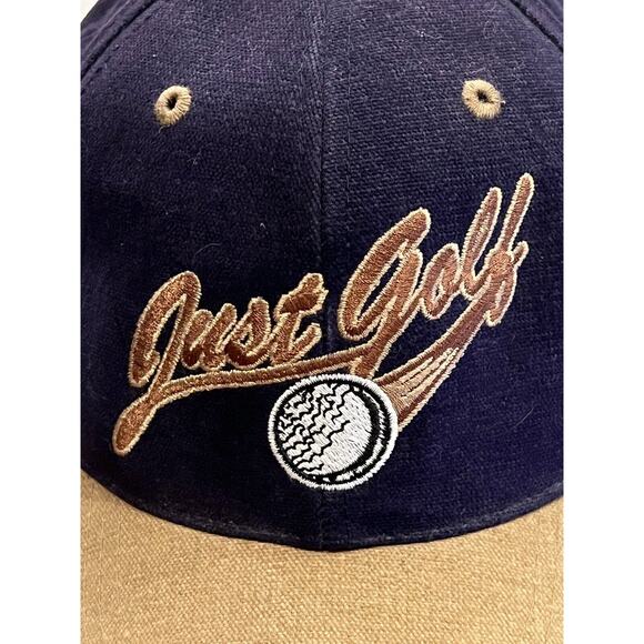 Signatures Mens Navy Tan Just Golf Adjustable Strapback Hat Baseball Golf Cap - Picture 3 of 8